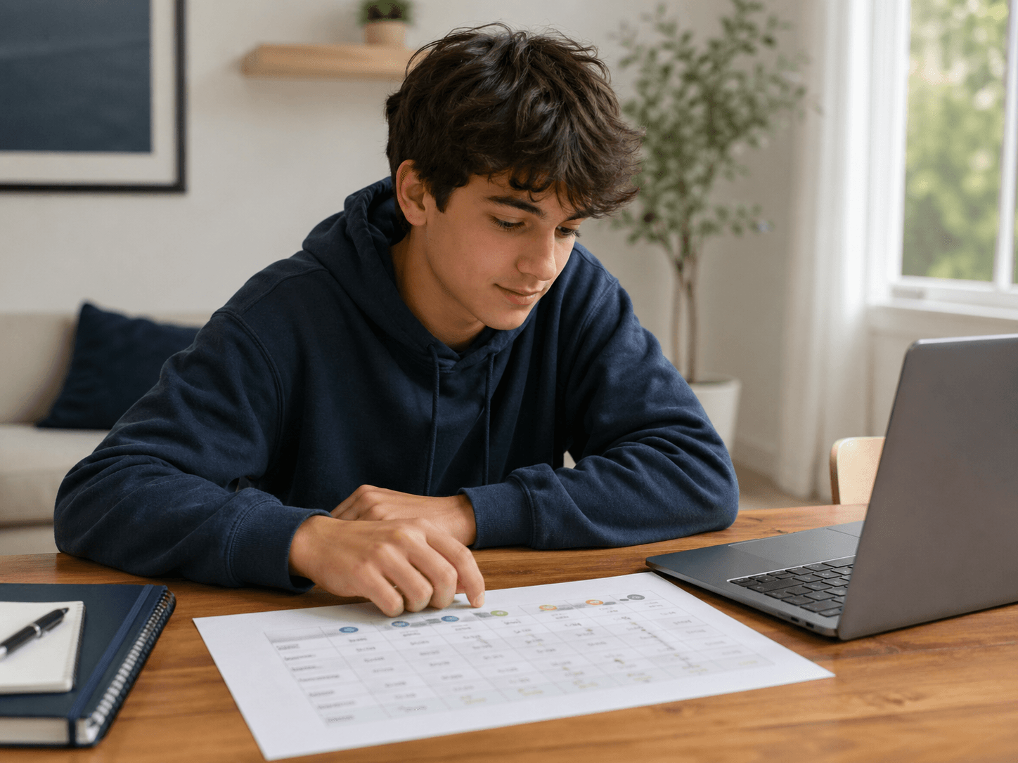 High school student reviewing a Fit Matrix planning worksheet